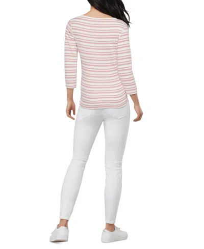 Three Dots Women's Boat-neck 3/4-sleeve T-shirt In Zephyr Stripe