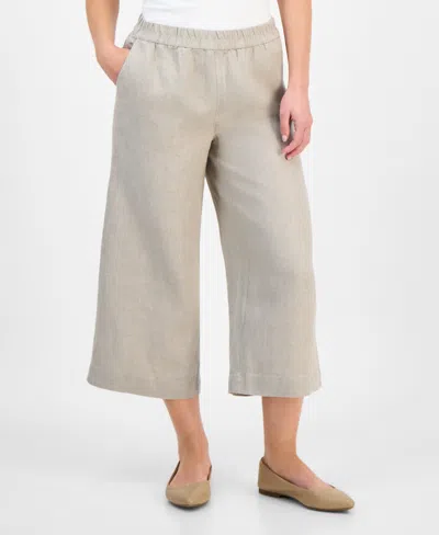 CHARTER CLUB PETITE 100% LINEN WIDE-LEG CROPPED PANTS, EXCLUSIVELY AT MACY'S 