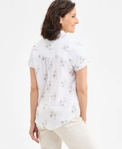 Style & Co Petite Printed Button-front Cotton Camp Shirt, Exclusively At Macy's In Flrl Brgt