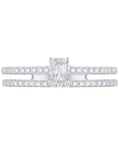 Macy's Diamond Emerald Cut Double-row Engagement Ring (1/2 Ct. T.w.) In 14k White Gold In White Gold