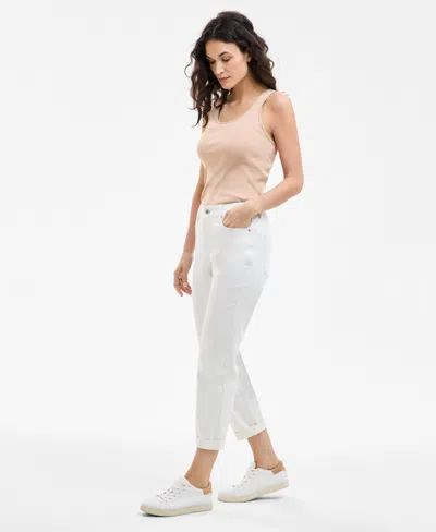 Style & Co Women's High Stretch Mid-rise Girlfriend Jeans, Exclusively At Macy's In Bright White