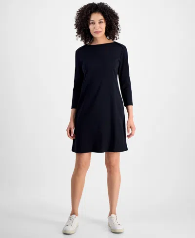 Style & Co Petite Cotton Boat-neck Dress, Exclusively At Macy's In Deep Black