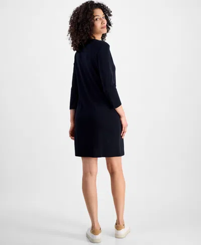 Style & Co Petite Cotton Boat-neck Dress, Exclusively At Macy's In Deep Black