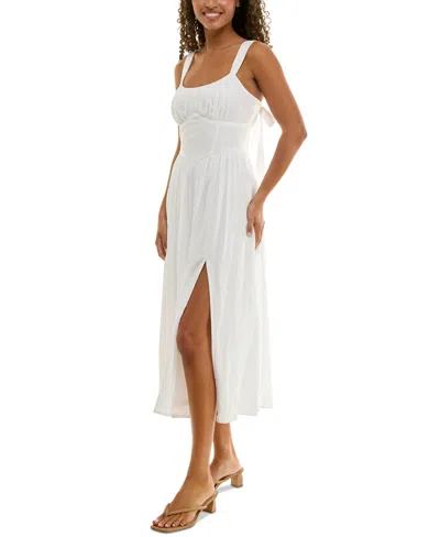 Trixxi Juniors' Emma Drop-waist Bow-back Sleeveless Midi Dress In White