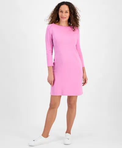 Style & Co Petite Cotton Boat-neck Dress, Exclusively At Macy's In Sugar Plum