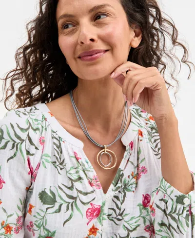 Style & Co Petite Floral Cotton Button-front Gauze Top, Exclusively At Macy's In Fauna Brig