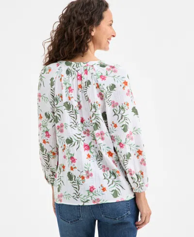 Style & Co Petite Floral Cotton Button-front Gauze Top, Exclusively At Macy's In Fauna Brig