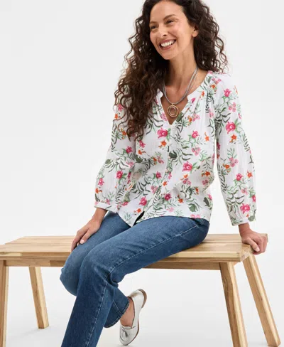 Style & Co Petite Floral Cotton Button-front Gauze Top, Exclusively At Macy's In Fauna Brig