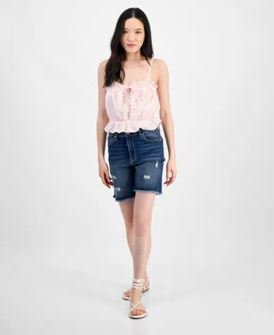 Self Esteem Juniors' Lace-trim Embroidered Peplum Tank Top In Tender Touch,white