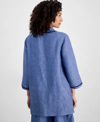 Charter Club Petite Embroidered Linen Tunic, Exclusively At Macy's In Blue Ocean
