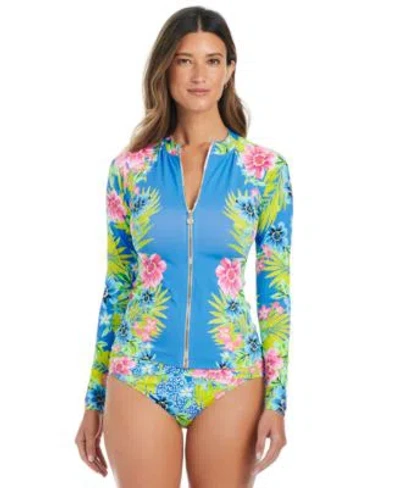 Bleu By Rod Beattie Womens Lets Get Away Rash Guard Sarong Hipster Bikini Bottoms In Multi
