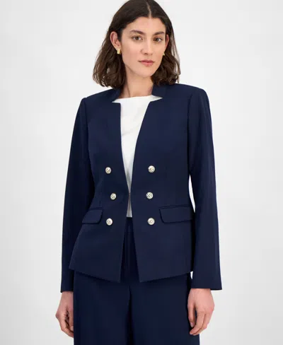 Tahari Asl Faux Double Breasted Jacket In New Navy