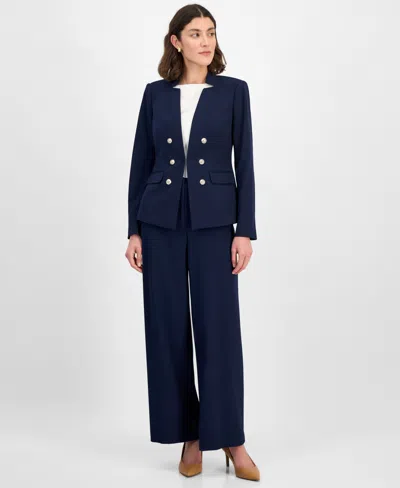 Tahari Asl Faux Double Breasted Jacket In New Navy