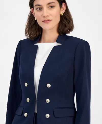 Tahari Asl Faux Double Breasted Jacket In New Navy