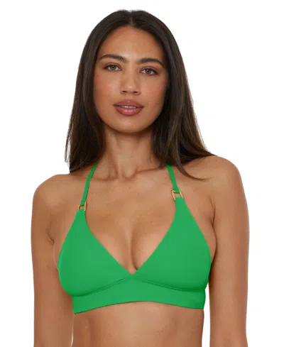 Becca Women's Modern Edge Textured Rib Halter Bikini Top In Verde Green