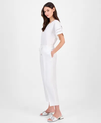 Anne Klein Women's Linen Blend Drawstring-waist Ankle Pants In Bright White