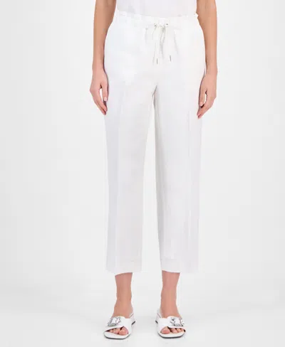 Anne Klein Women's Linen Blend Drawstring-waist Ankle Pants In Bright White