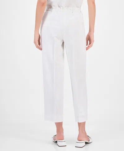 Anne Klein Women's Linen Blend Drawstring-waist Ankle Pants In Bright White
