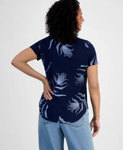 Style & Co Women's Graphic Crewneck T-shirt, Created For Macy's In Mikka Blue