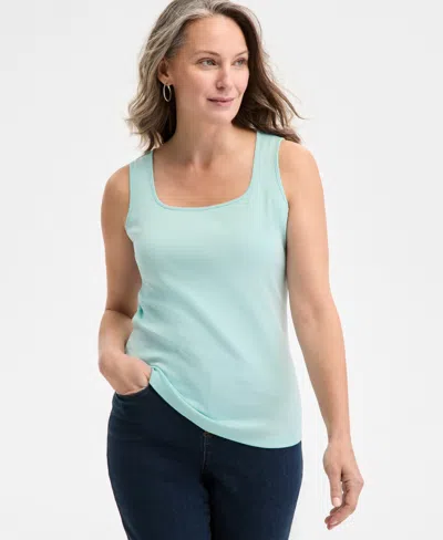 Style & Co Women's Cotton Square-neck Tank Top, Created For Macy's In Aqua Water