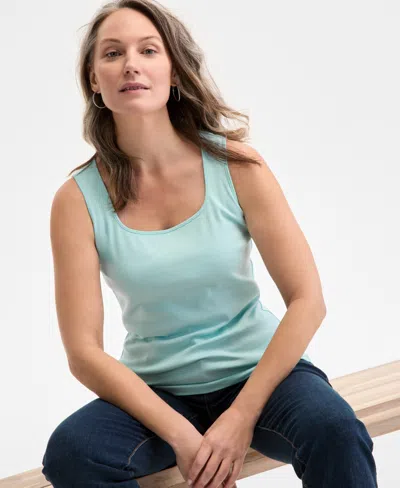 Style & Co Women's Cotton Square-neck Tank Top, Created For Macy's In Aqua Water