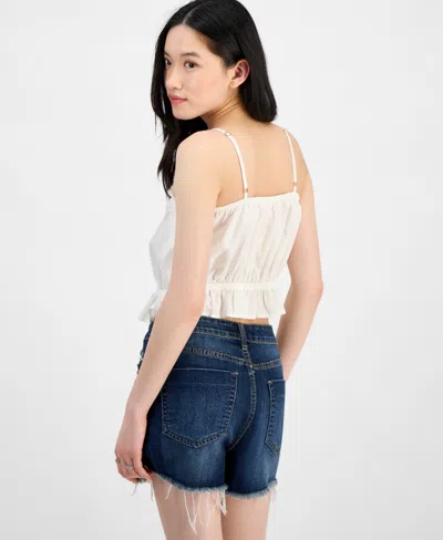 Self Esteem Juniors' Lace-trim Embroidered Peplum Tank Top In Bright White,pink
