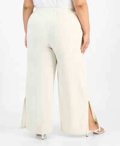Bar Iii Trendy Plus Size Split-hem Wide Linen Pants, Exclusively At Macy's In Beach Sand