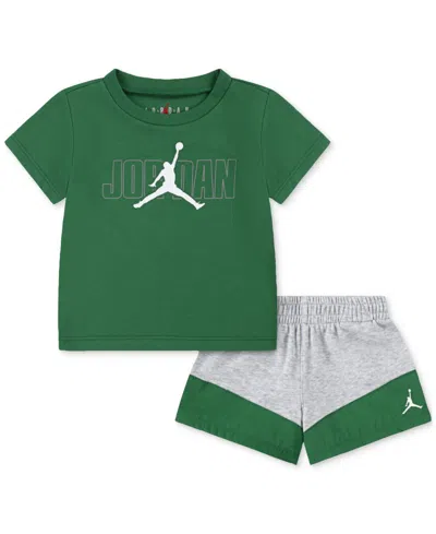 Shop Jordan Baby Stacked Mixed T-shirt & Shorts, 2 Piece Set In Light Gray Heather