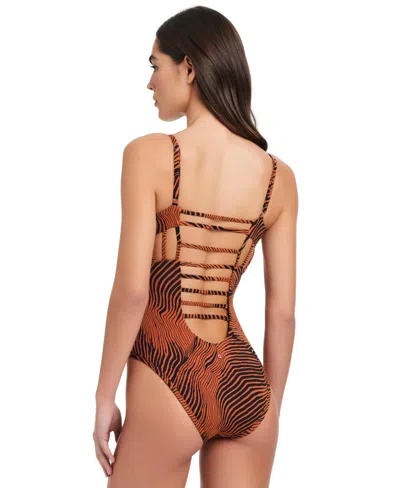 Red Carter Women's Printed Side Cut Out One-piece Swimsuit In Salted Caramel Multi