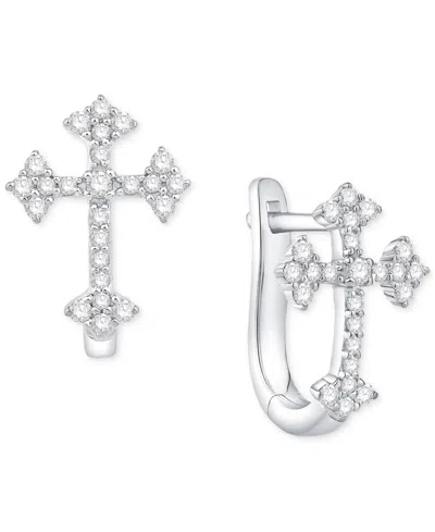 Macy's Diamond Cross Hoop Earrings (1/4 Ct. T.w.) In 14k White Gold In White Gold