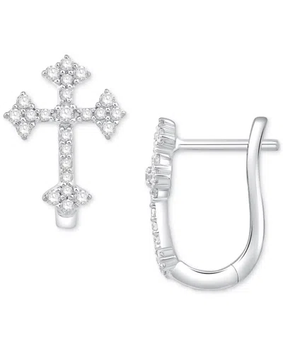 Macy's Diamond Cross Hoop Earrings (1/4 Ct. T.w.) In 14k White Gold In White Gold