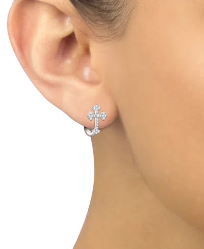 Macy's Diamond Cross Hoop Earrings (1/4 Ct. T.w.) In 14k White Gold In White Gold