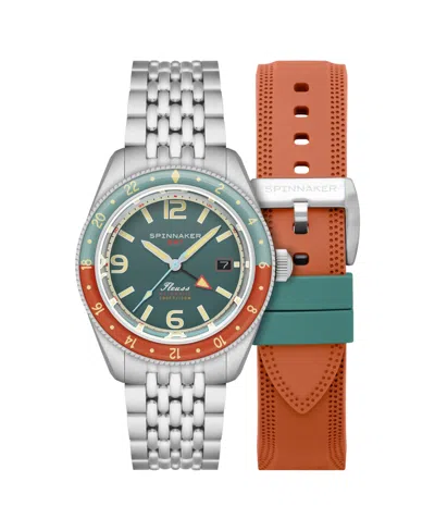 Spinnaker Men's Fleuss Gmt Automatic Solid Stainless Steel Bracelet Watch, 43mm In Green