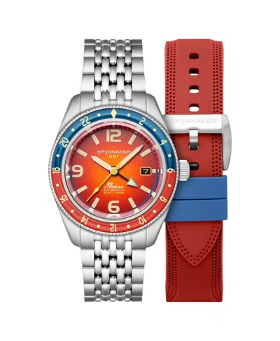 Spinnaker Men's Fleuss Gmt Automatic Solid Stainless Steel Bracelet Watch, 43mm In Red