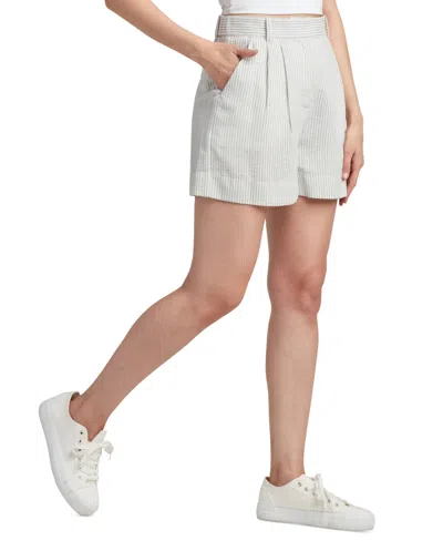 Bcx Juniors' Striped Pleat-front Mid-rise Shorts In Grey