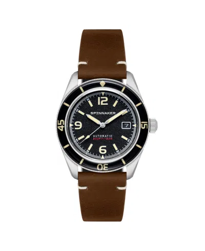 Spinnaker Men's Fleuss Automatic Brown Leather Strap Watch, 43mm In Black