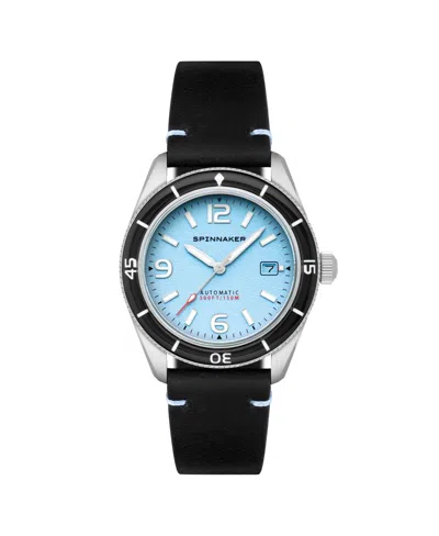 Spinnaker Men's Fleuss Automatic Black Leather Strap Watch, 43mm In Blue