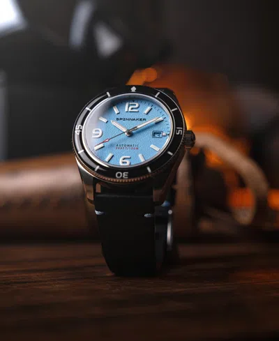 Spinnaker Men's Fleuss Automatic Black Leather Strap Watch, 43mm In Blue