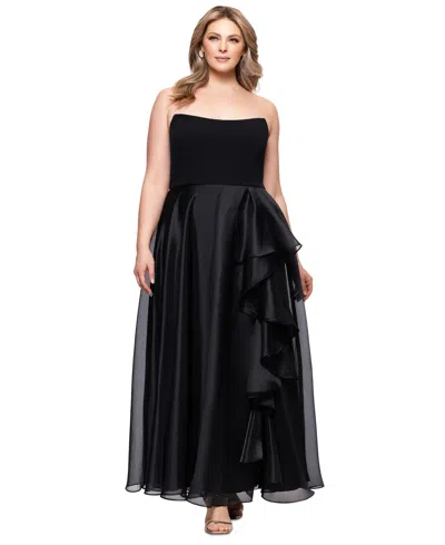 BETSY & ADAM PLUS SIZE MIXED-MATERIAL STRAPLESS BALL GOWN 