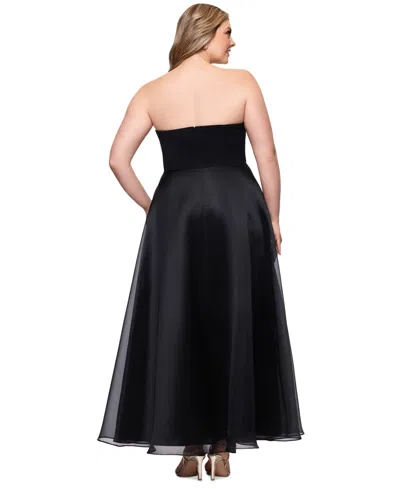 Betsy & Adam Plus Size Mixed-material Strapless Ball Gown In Black