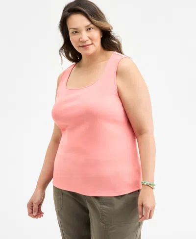 Style & Co Plus Size Cotton Square-neck Tank Top, Exclusively At Macy's In Salmon Rose
