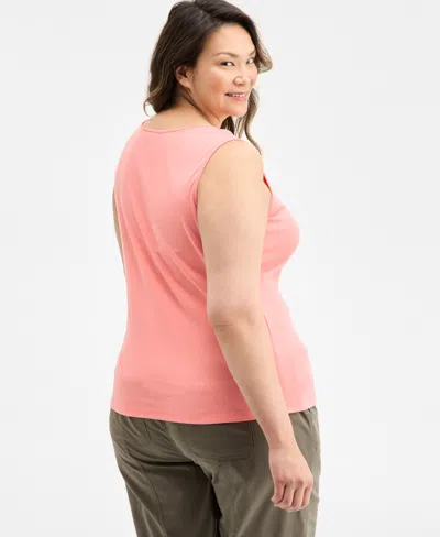Style & Co Plus Size Cotton Square-neck Tank Top, Exclusively At Macy's In Salmon Rose