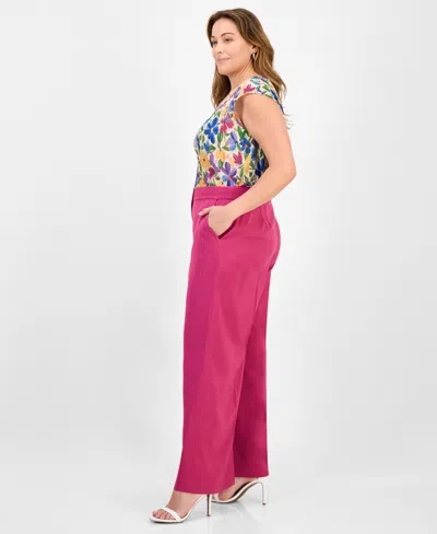 Tahari Asl Plus Size Front-zip Wide-leg Pants In Wild Berry