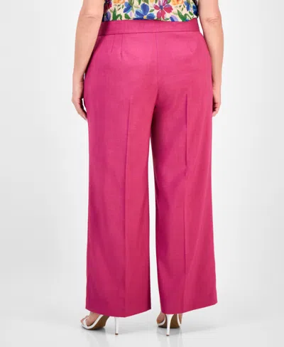 Tahari Asl Plus Size Front-zip Wide-leg Pants In Wild Berry