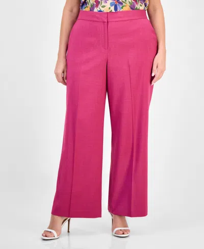 Tahari Asl Plus Size Front-zip Wide-leg Pants In Wild Berry