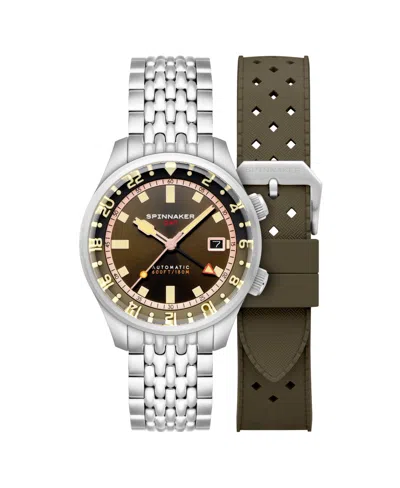 Spinnaker Men's Bradner Gmt Automatic Solid Stainless Steel Bracelet Watch, 42mm In Brown