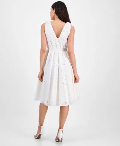 Anne Klein Women's Cotton Eyelet Sleeveless Fit & Flare Dress In Pearl White