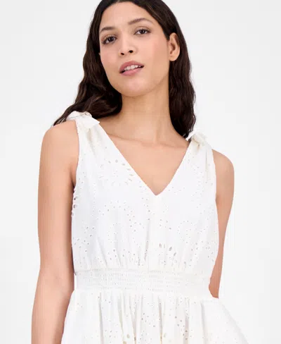 Anne Klein Women's Cotton Eyelet Sleeveless Fit & Flare Dress In Pearl White