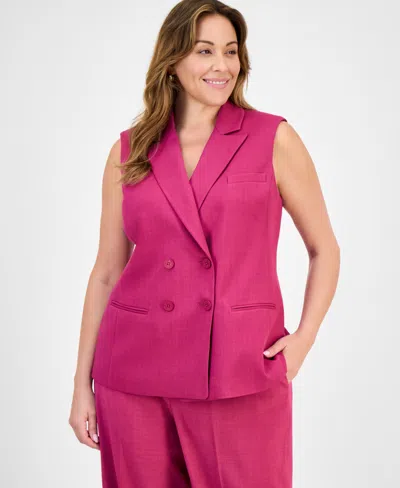 Tahari Asl Plus Size Peak-lapel Sleeveless Jacket In Wild Berry