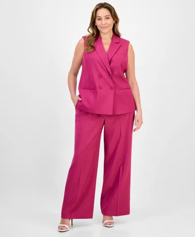 Tahari Asl Plus Size Peak-lapel Sleeveless Jacket In Wild Berry